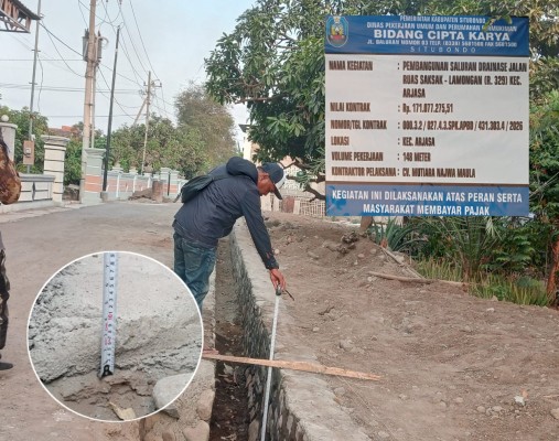 Diduga Tak Sesuai Spesifikasi Teknis, Proyek Saluran Drainase Jalan Ruas Sak-Sak – Lamongan Jadi Sorotan